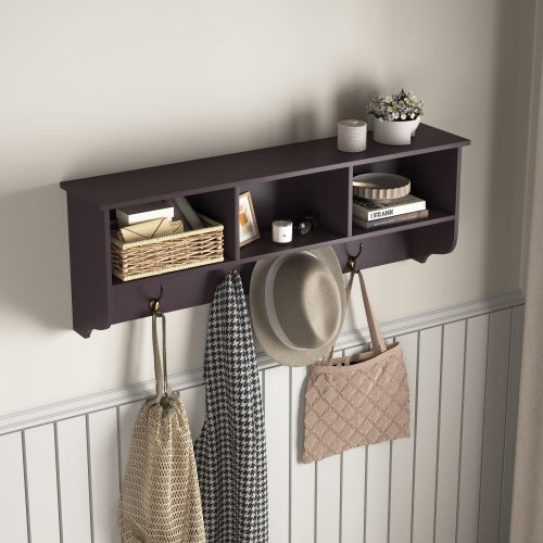 Entryway Coat Rack with Dual Hooks and Storage Shelf