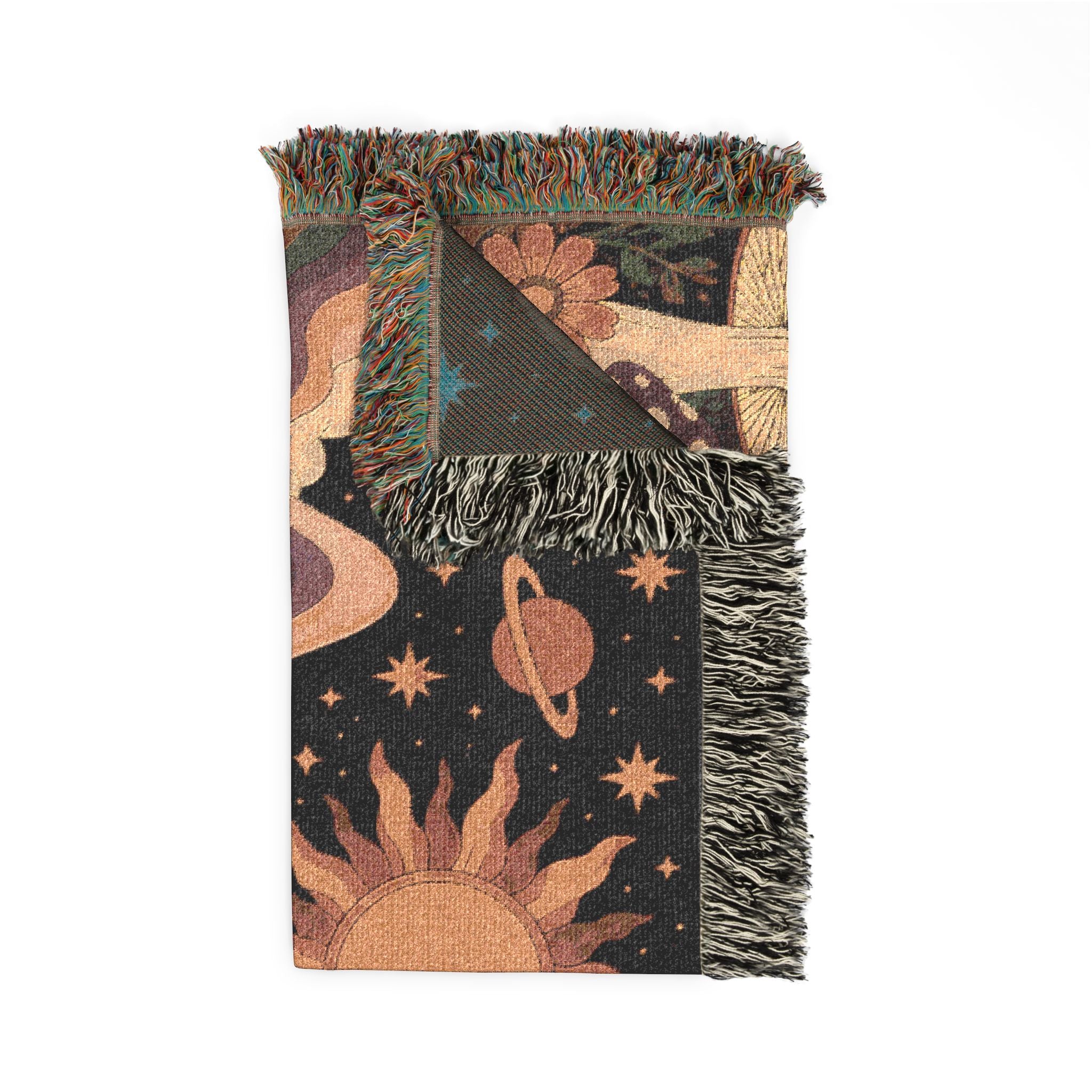 Psychedelic Mushroom Sunscape Woven Blanket | Retro Checkerboard Path