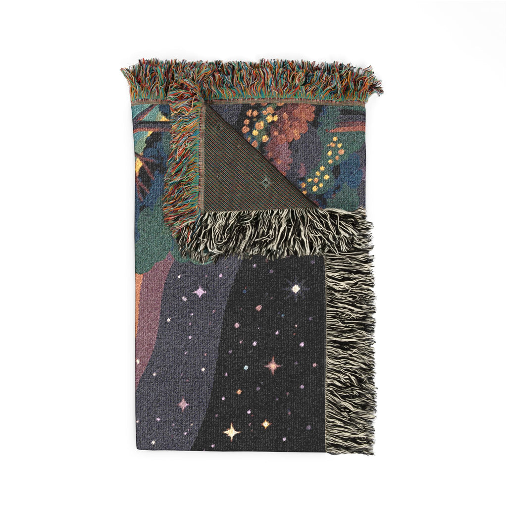 Pixel Rainbow Nightscape Woven Blanket | Starry Lake Scenic Throw