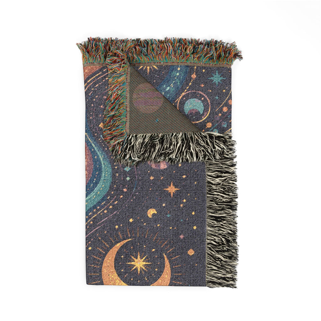 Celestial Waves Woven Blanket | Moon Stars Tapestry Throw