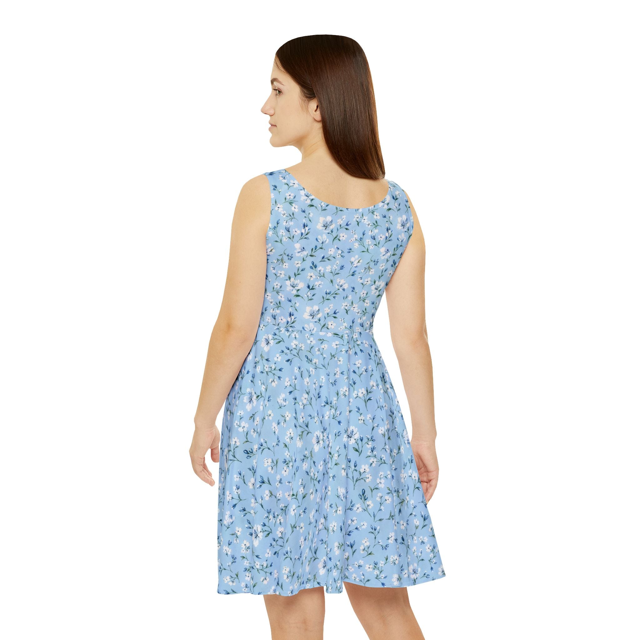 Blue Floral Pattern Skater Dress