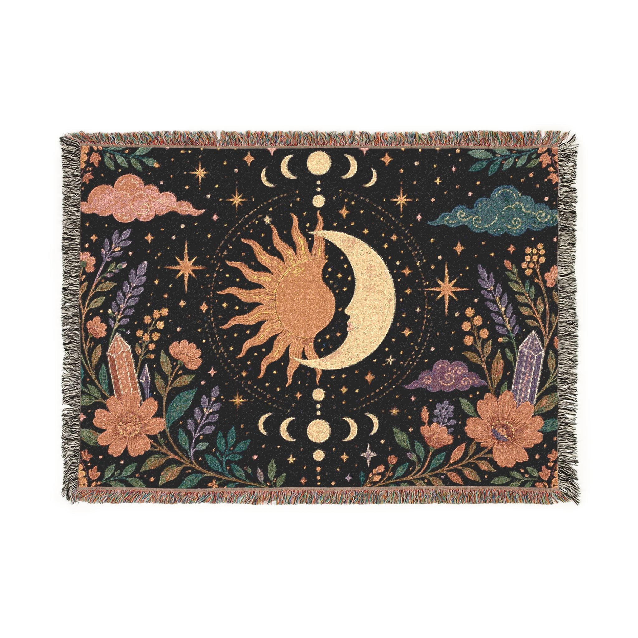 Sun and Moon Celestial Woven Blanket | Boho Astrology Throw