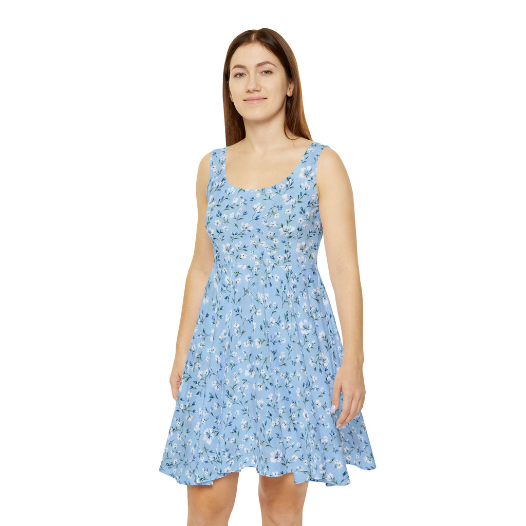 Blue Floral Pattern Skater Dress
