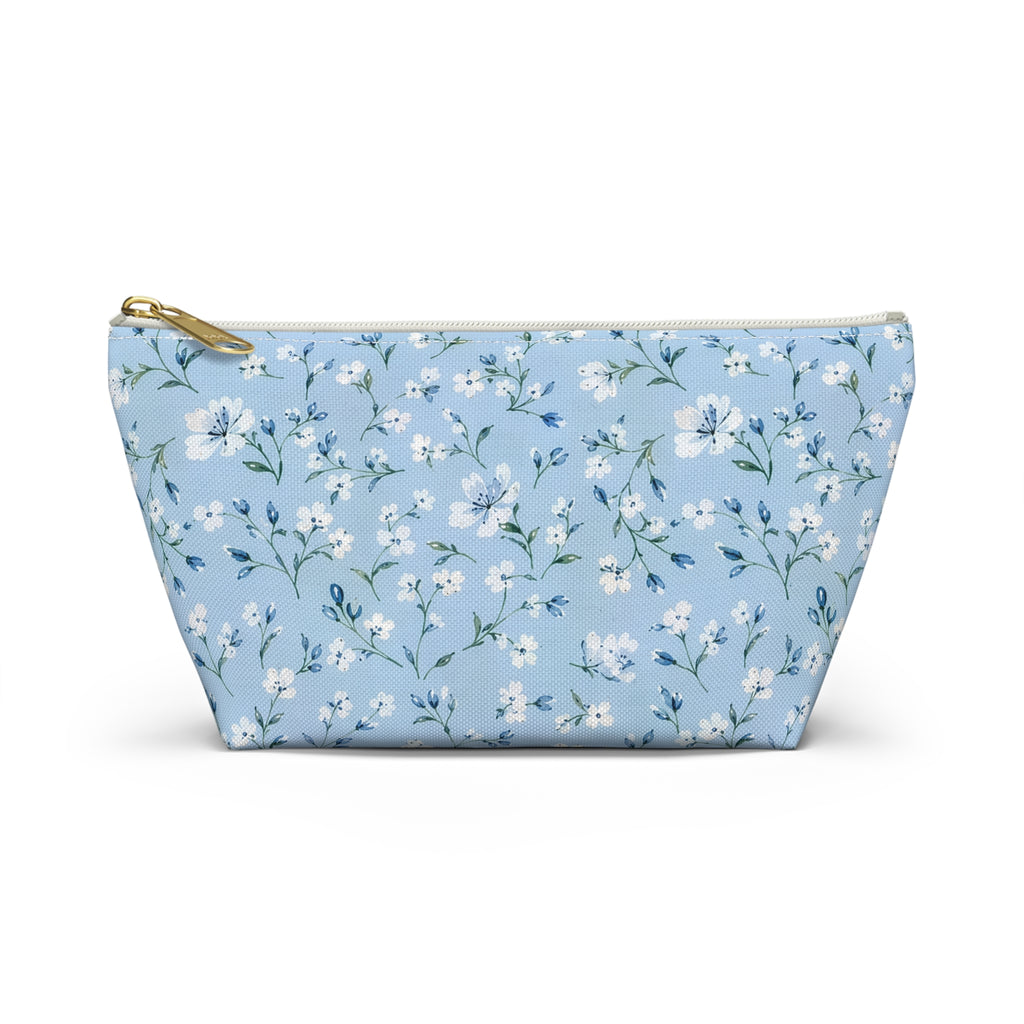 Light Blue Floral Pattern Accessory Pouch