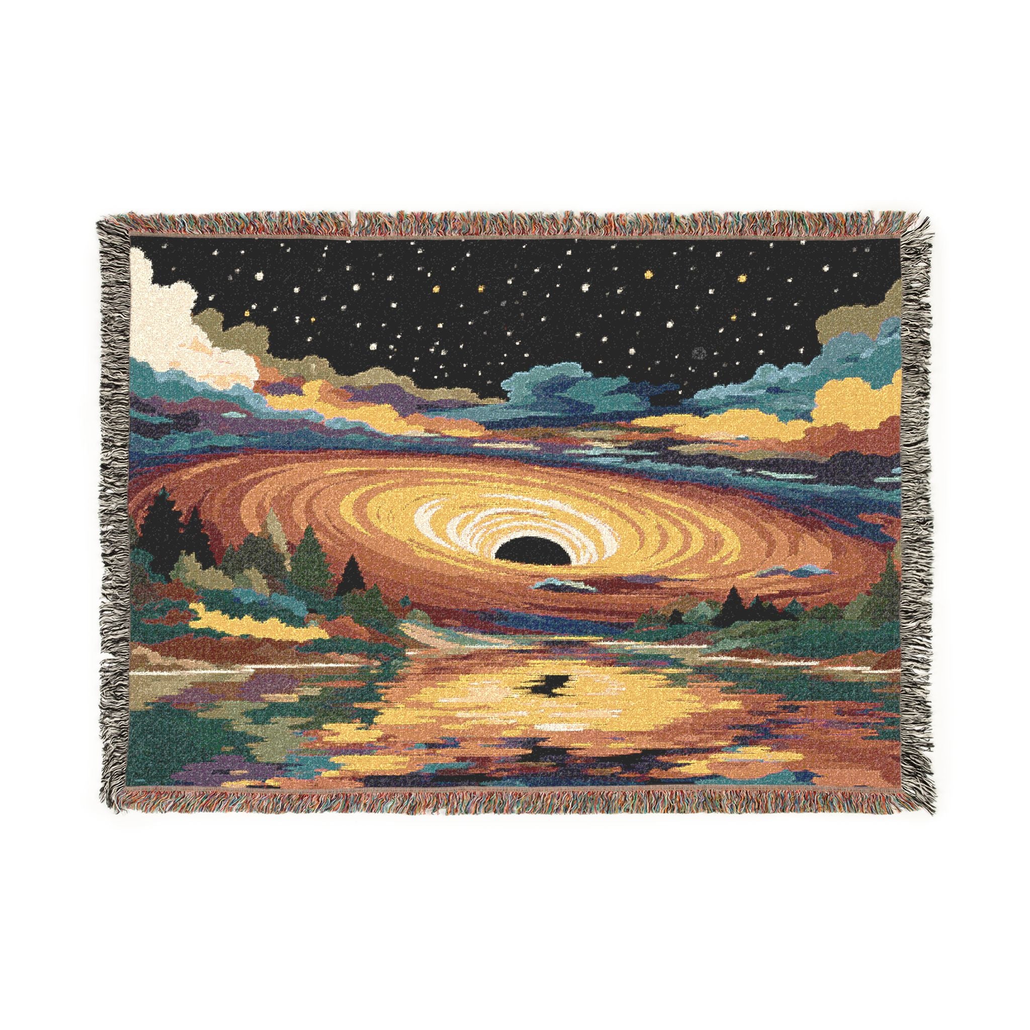 Galaxy Whirlpool woven blanket | cosmic landscape, starry sky, sunset reflection