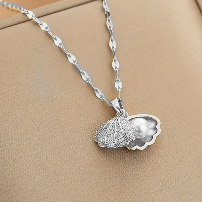 Heart-Shaped Pearl Shell Pendant Necklace