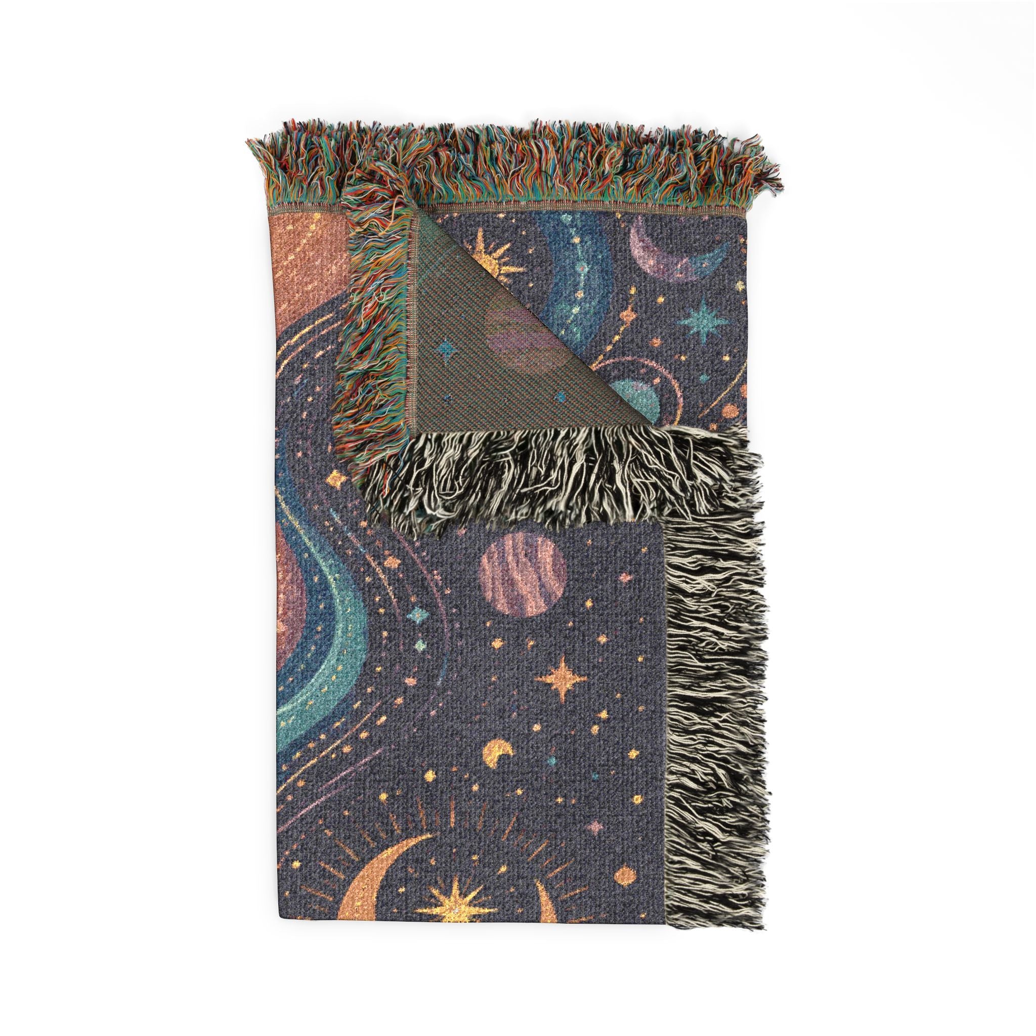 Celestial Waves Woven Blanket | Moon Stars Tapestry Throw