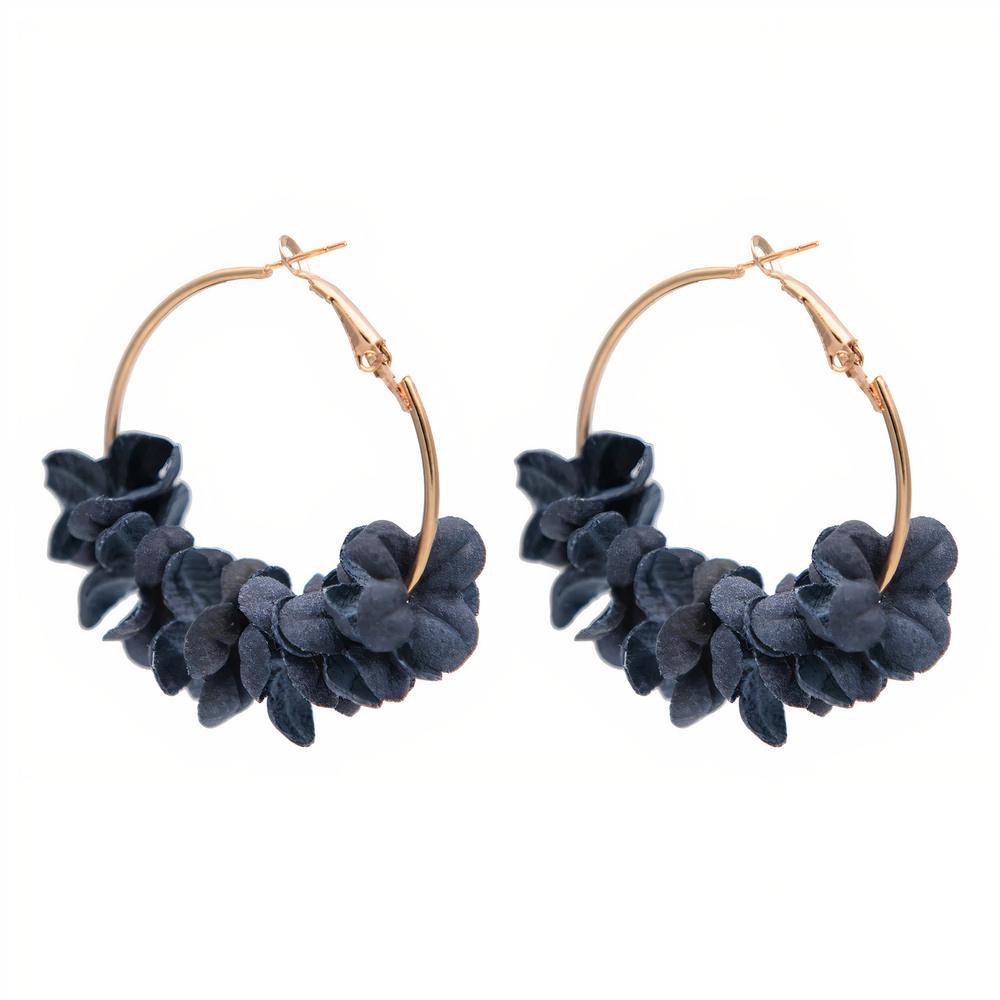 Navy Bloom Hoop Earrings