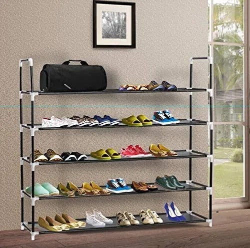 Black Five-Tier Fabric Shoe Storage