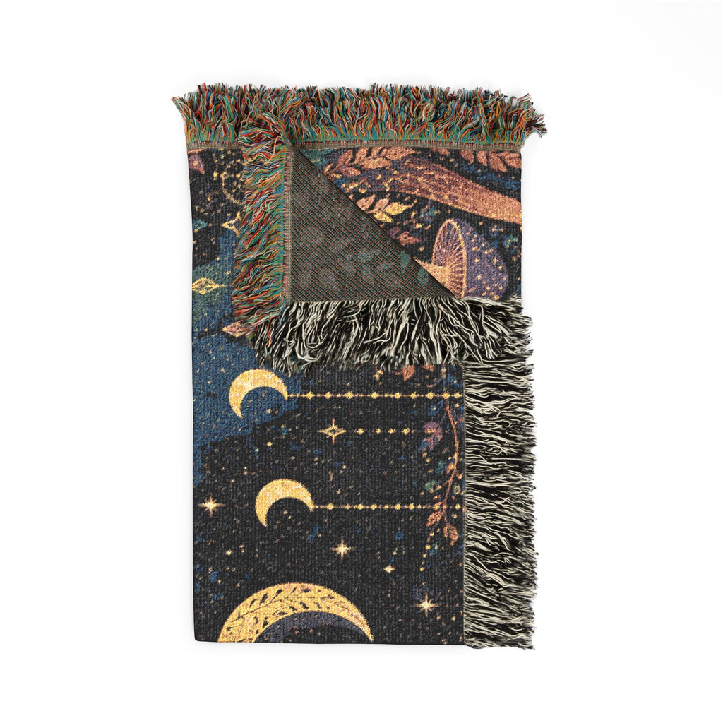 Moonlit Mushroom Forest Woven Blanket | Celestial Nightscape Tapestry