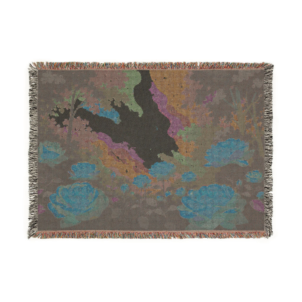 Sunset Rose Meadow Woven Blanket | Floral Landscape Throw