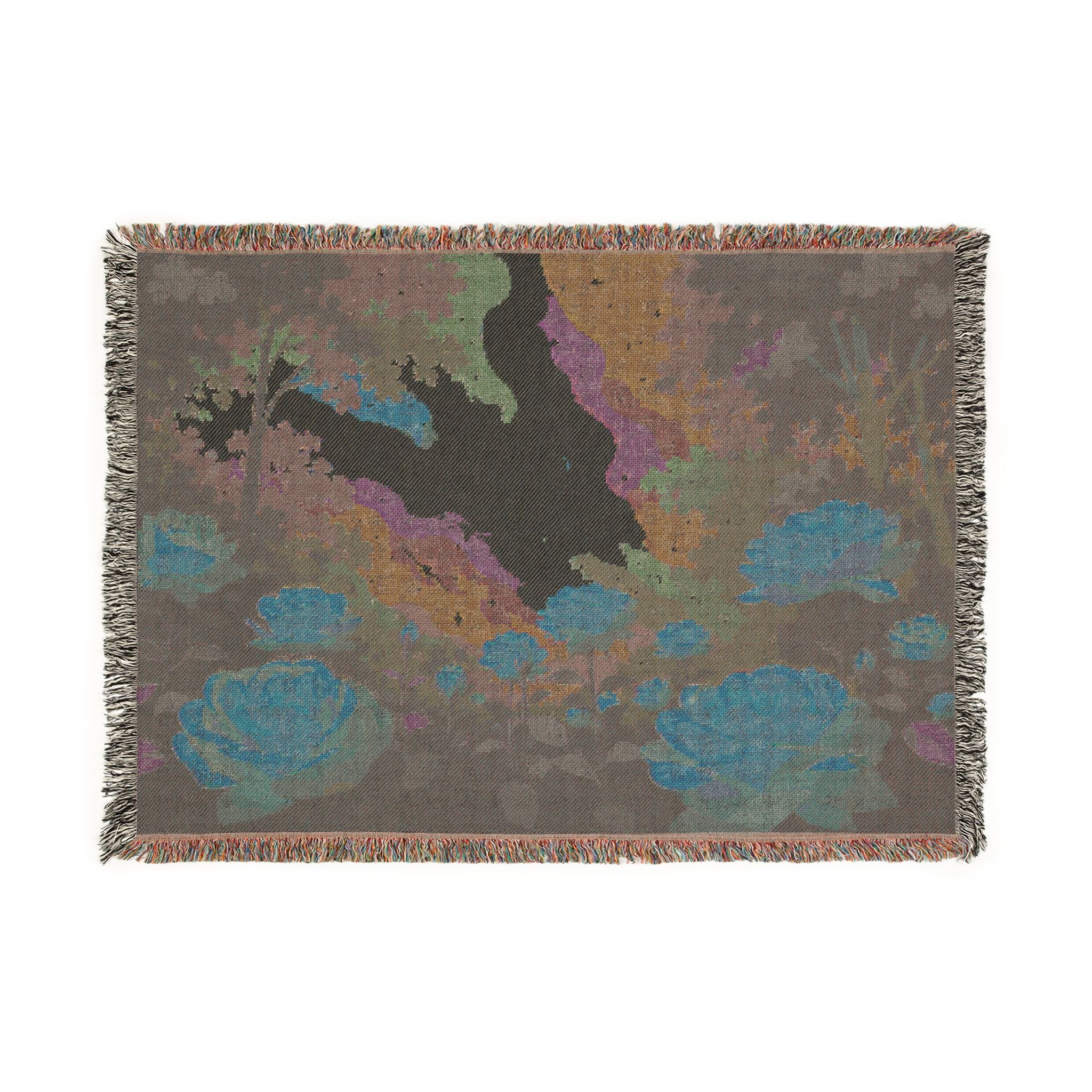 Sunset Rose Meadow Woven Blanket | Floral Landscape Throw