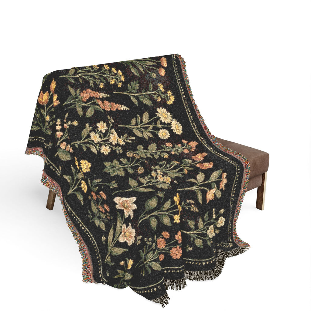 Vintage Floral Tapestry Woven Blanket | Meadow Flowers Throw