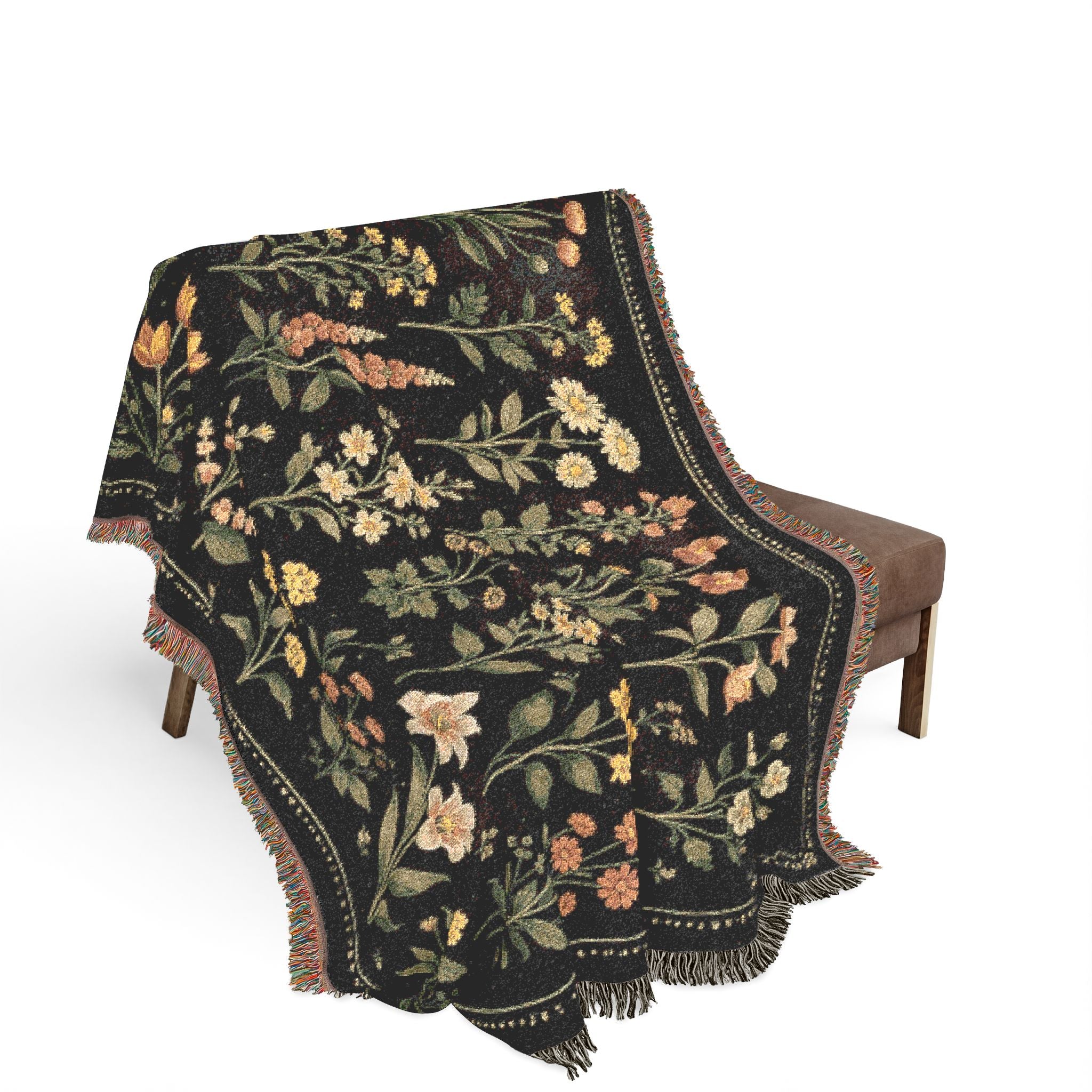 Vintage Floral Tapestry Woven Blanket | Meadow Flowers Throw