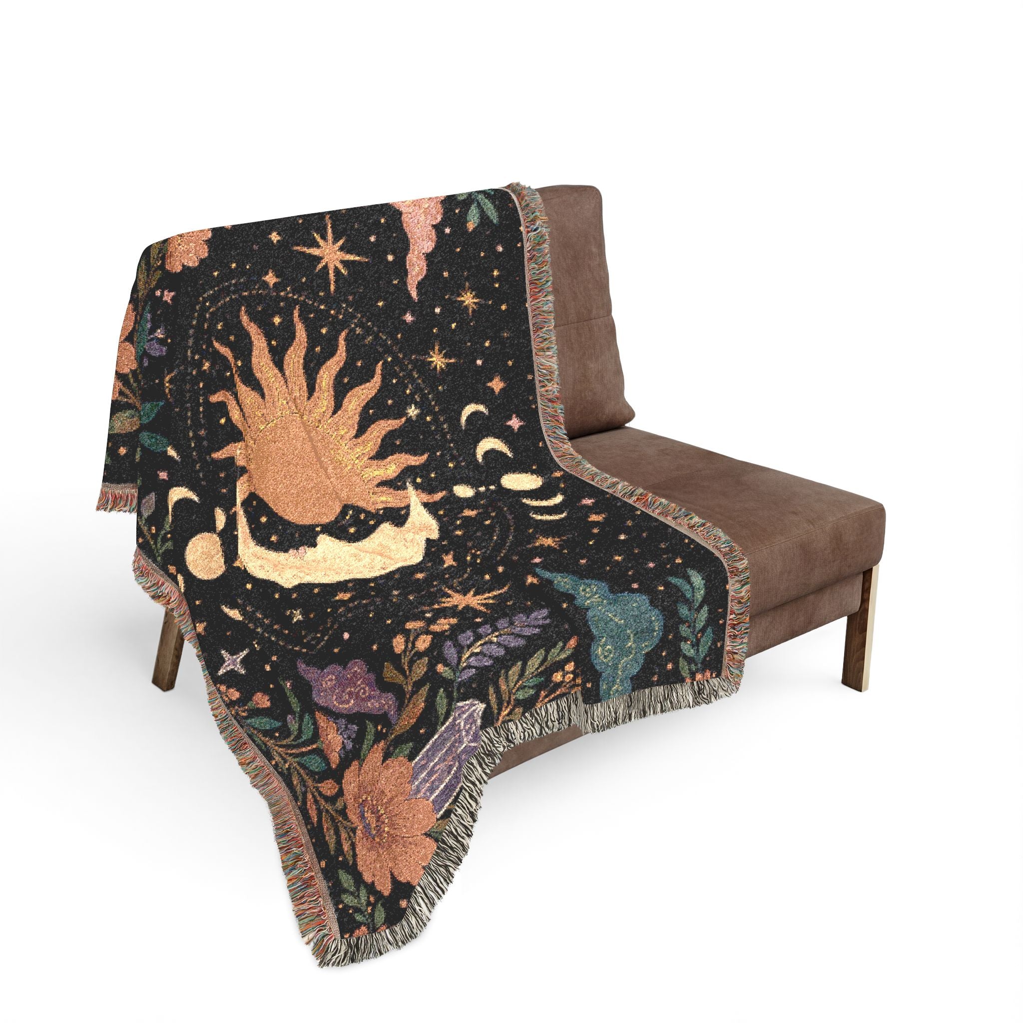 Sun and Moon Celestial Woven Blanket | Boho Astrology Throw