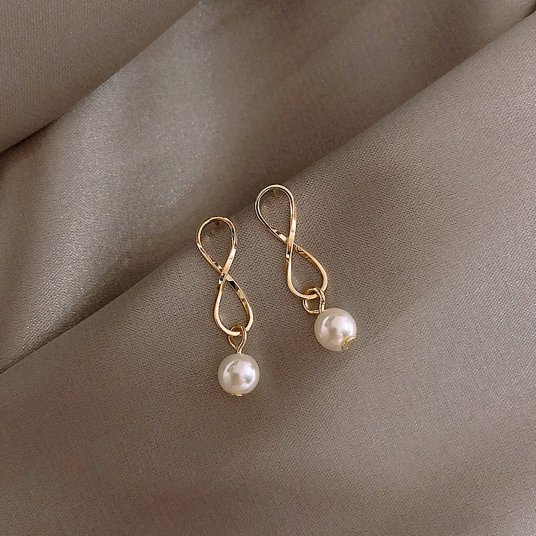 Silver Minimalist Pearl Geometric Earrings