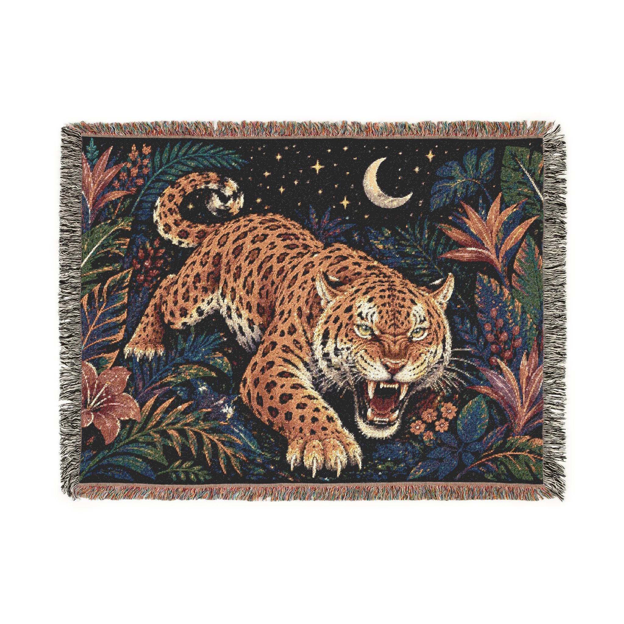 Roaring Tiger Throw Woven Blanket | Jungle Moon Tapestry