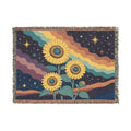 Sunflower Nightscape Woven Blanket | Retro Celestial Tapestry
