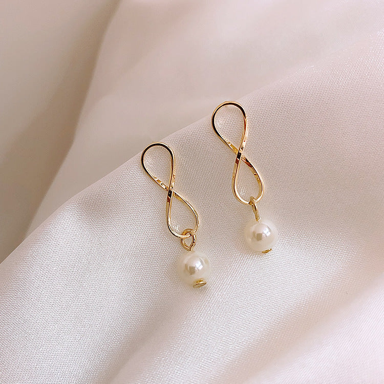 Silver Minimalist Pearl Geometric Earrings
