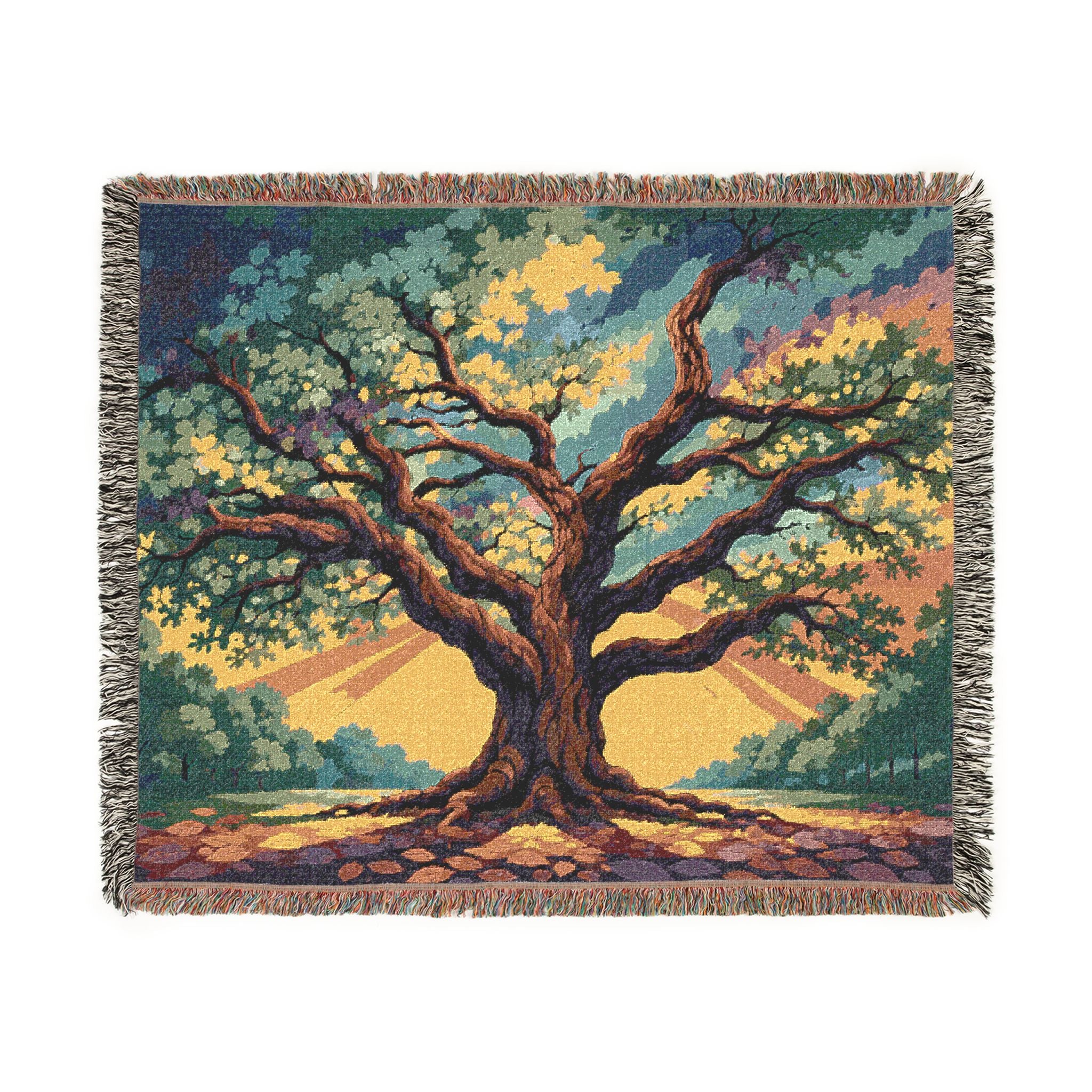 Sunset Tree Woven Blanket | Tapestry Tree Throw