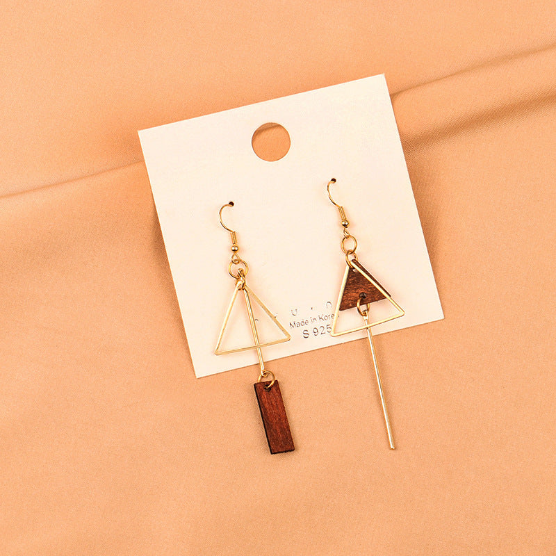 Korean Vintage Geometric Asymmetrical Wood Earrings