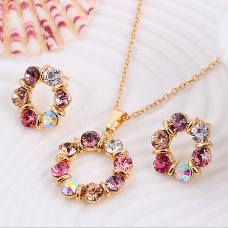 Colorful Gemstone Jewelry Set with Necklace and Earrings
