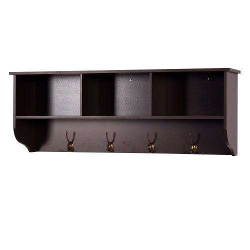 Entryway Coat Rack with Dual Hooks and Storage Shelf