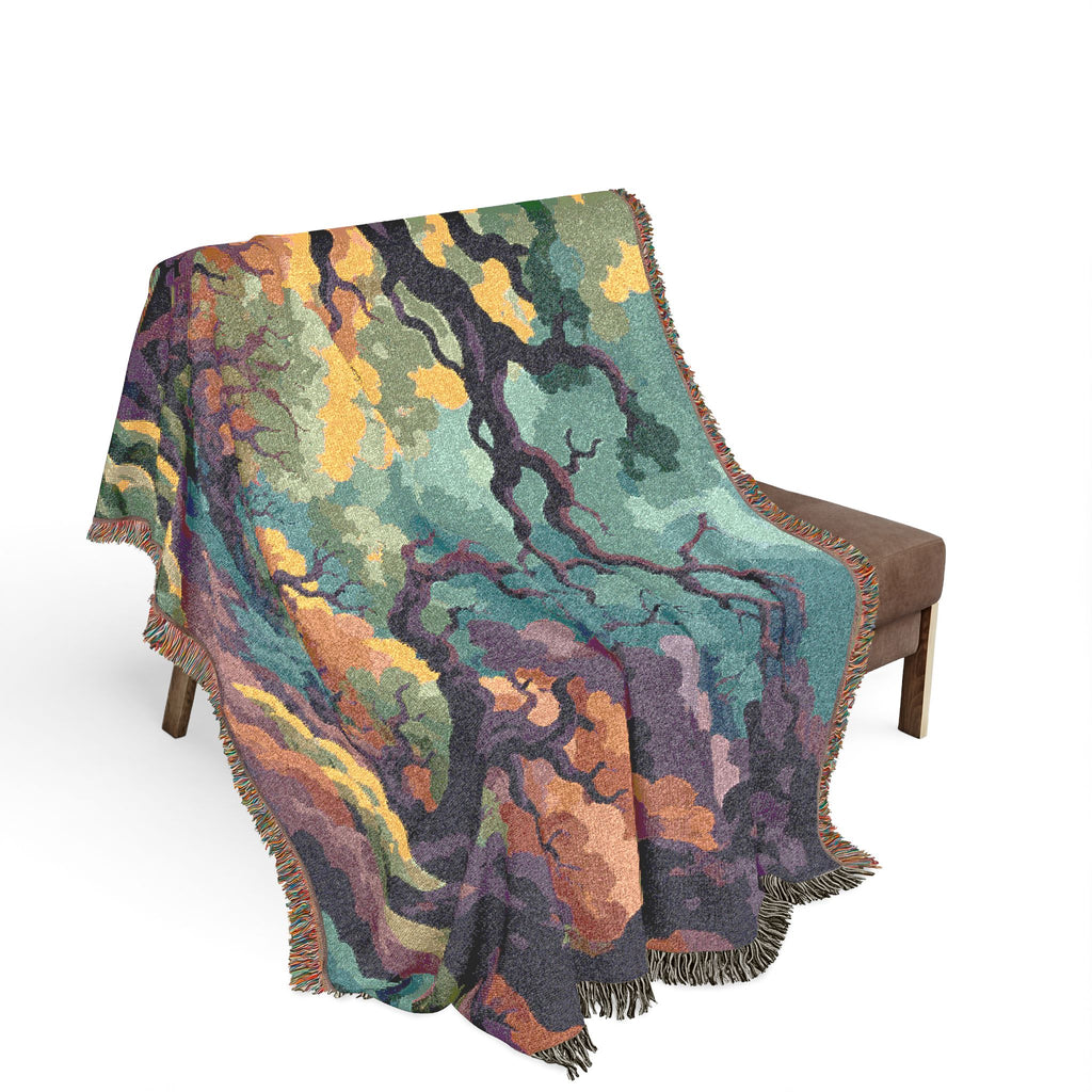 Enchanted Forest Tapestry Woven Blanket | Colorful Tree Canopy Throw