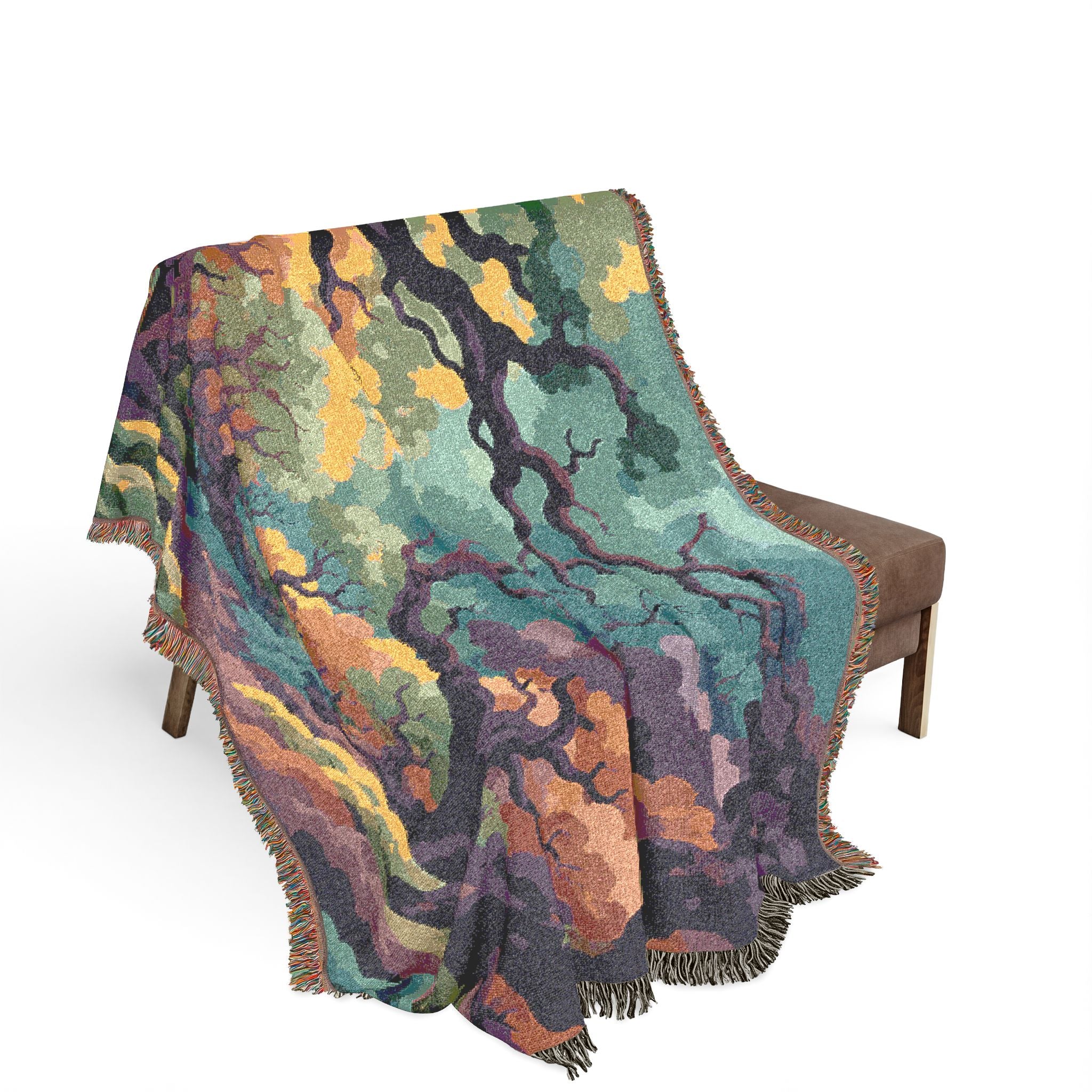Enchanted Forest Tapestry Woven Blanket | Colorful Tree Canopy Throw