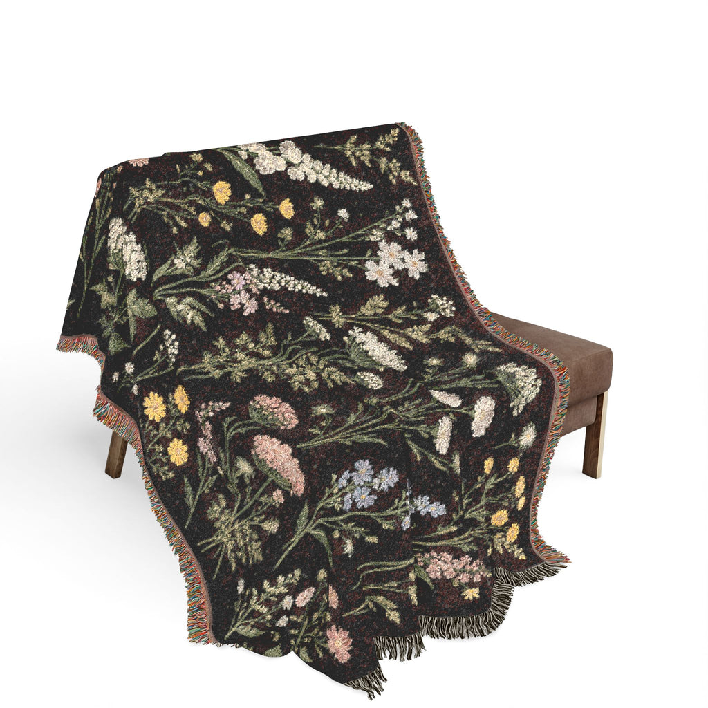 Vintage Wildflower Meadow Woven Blanket | Floral Tapestry Throw