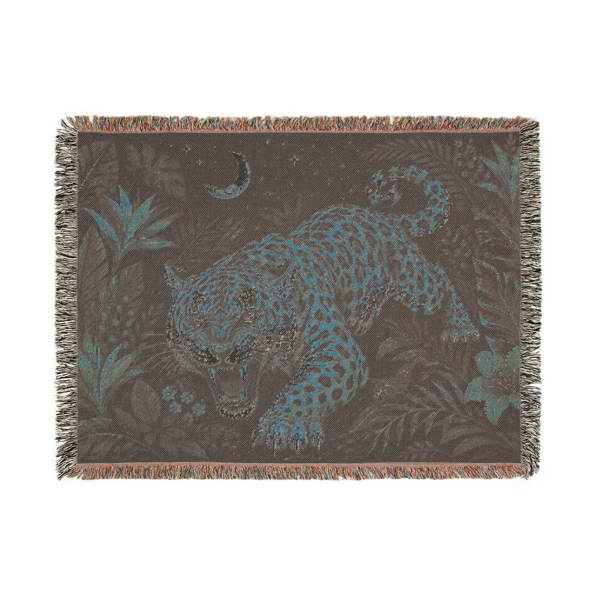 Roaring Tiger Throw Woven Blanket | Jungle Moon Tapestry
