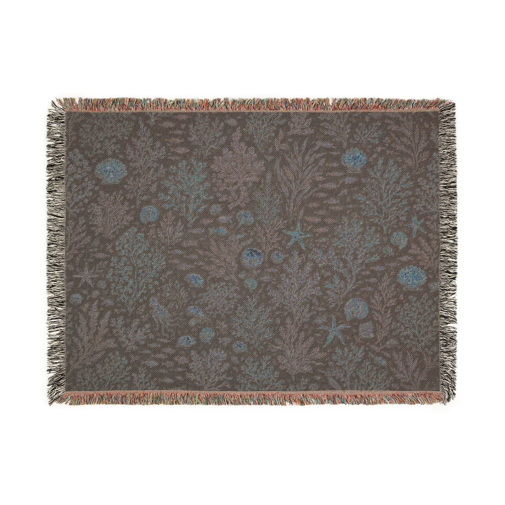 Vintage Sealife Floral Tapestry Woven Blanket | Botanical Throw, Earth Tones
