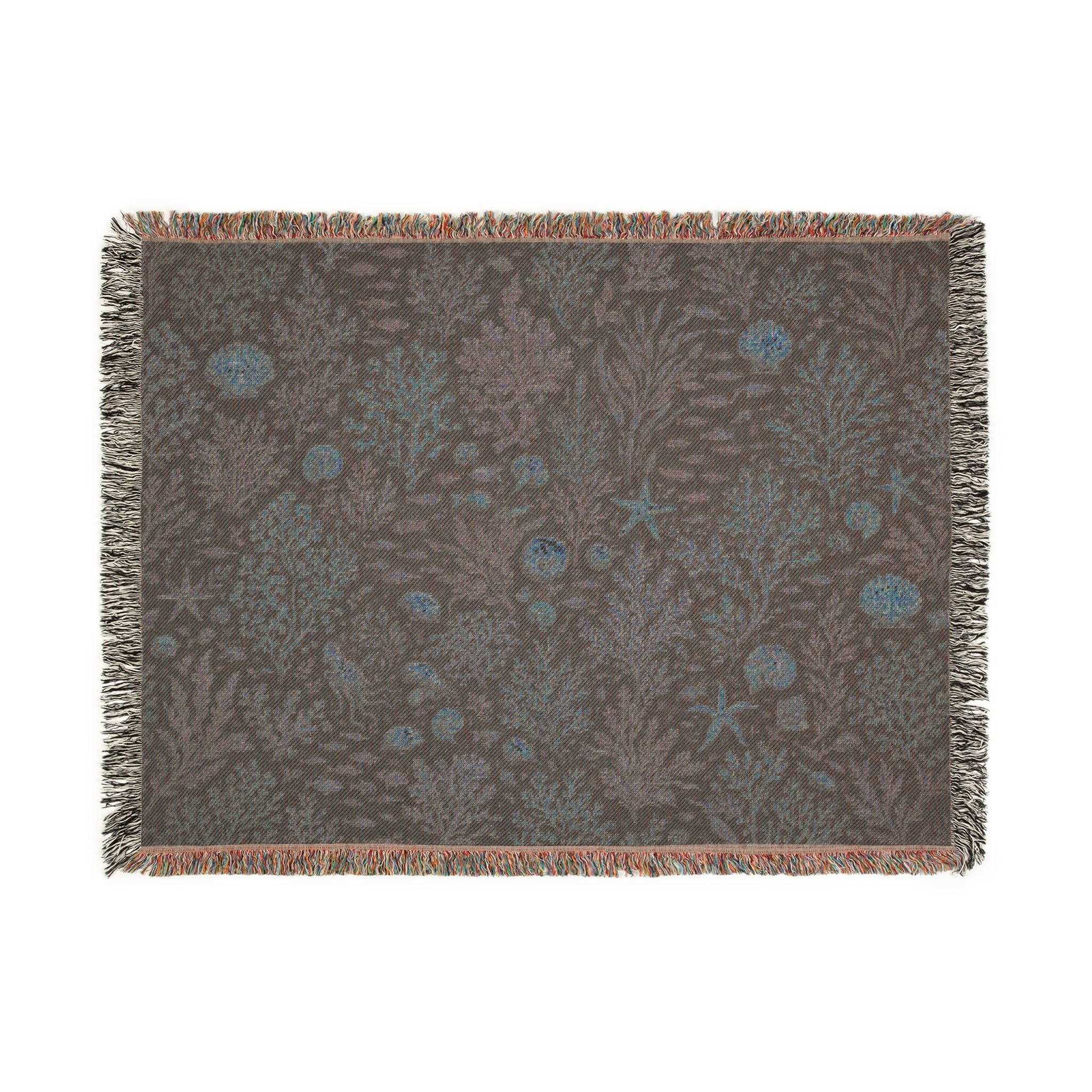 Vintage Sealife Floral Tapestry Woven Blanket | Botanical Throw, Earth Tones