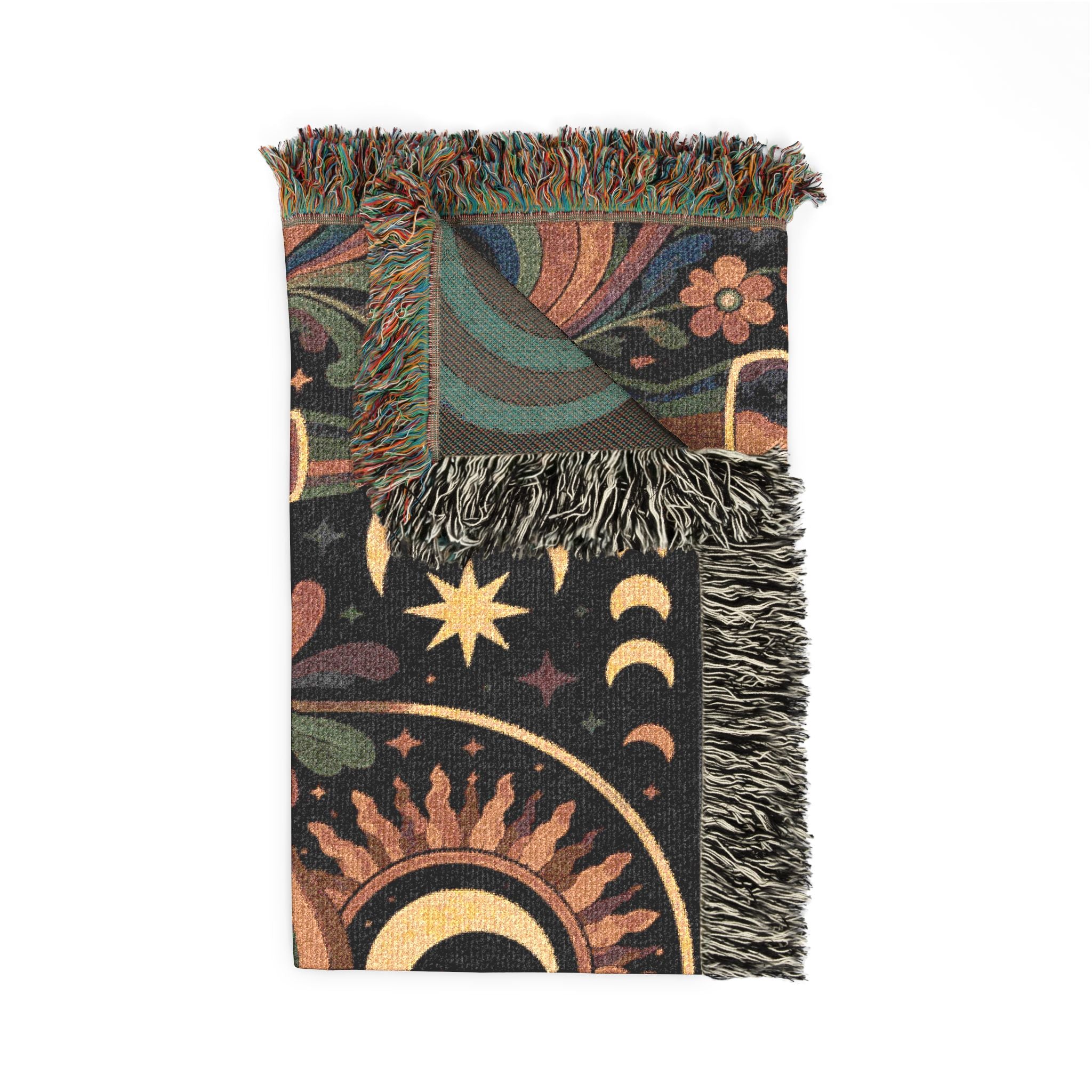 Celestial Moon Eye Woven Blanket | Mystic Boho Tapestry Throw