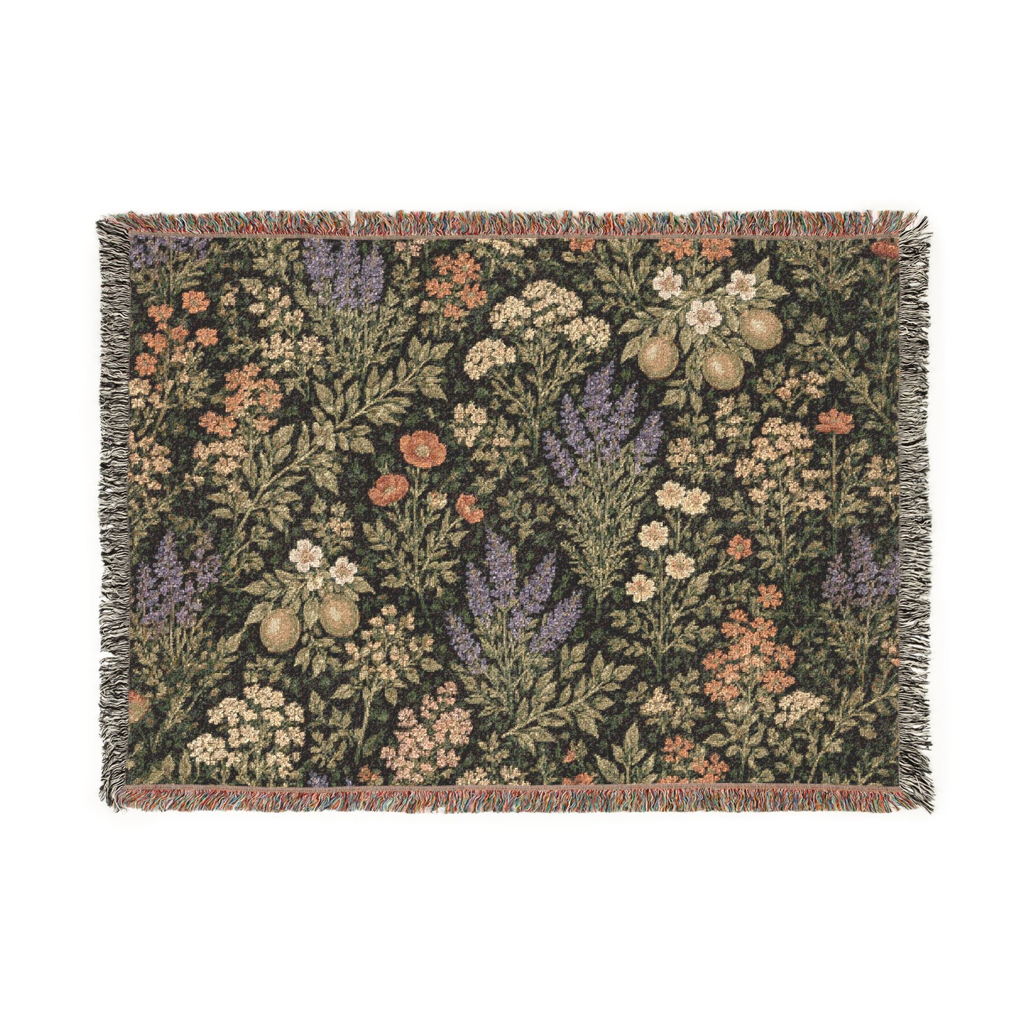 Vintage Floral Tapestry Woven Blanket | Cottagecore Throw, Botanical Pattern
