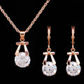 Crystal Earring Jewelry Set with Gold Bow Pendant
