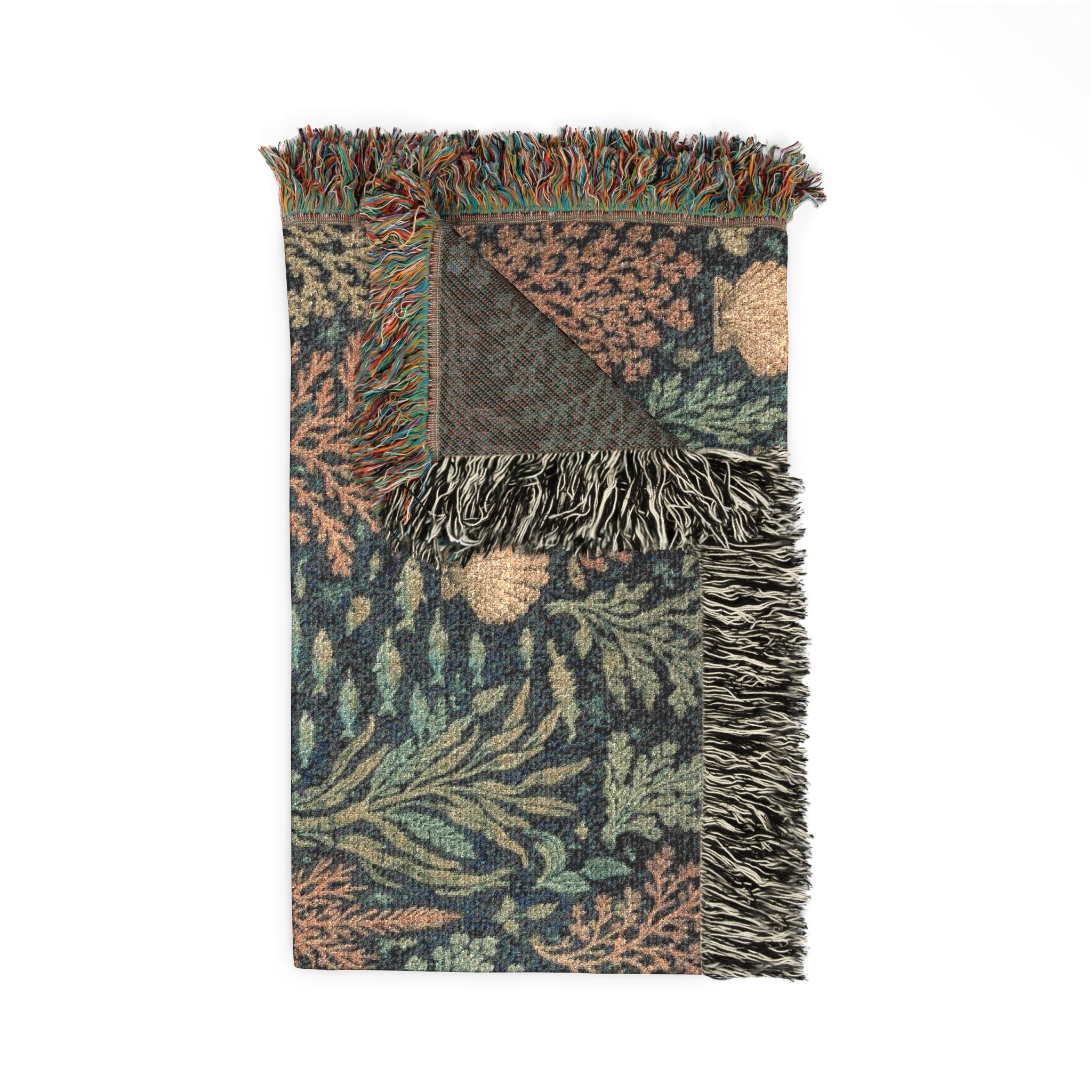 Vintage Sealife Floral Tapestry Woven Blanket | Botanical Throw, Earth Tones