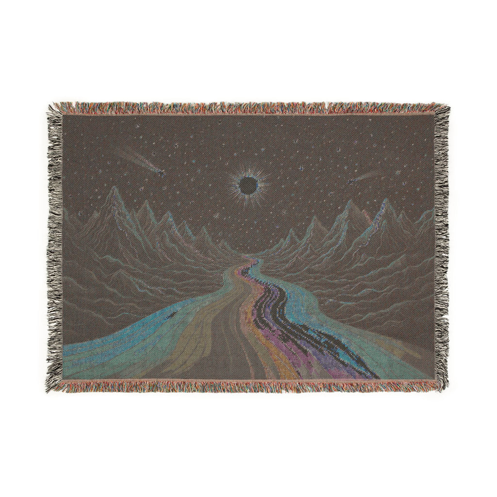 Cosmic Rainbow River Woven Blanket | Starry Night Mountain Tapestry Throw