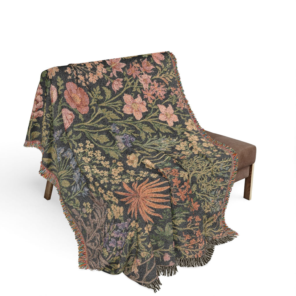 Vintage Floral Tapestry Woven Blanket | Botanical Garden Throw
