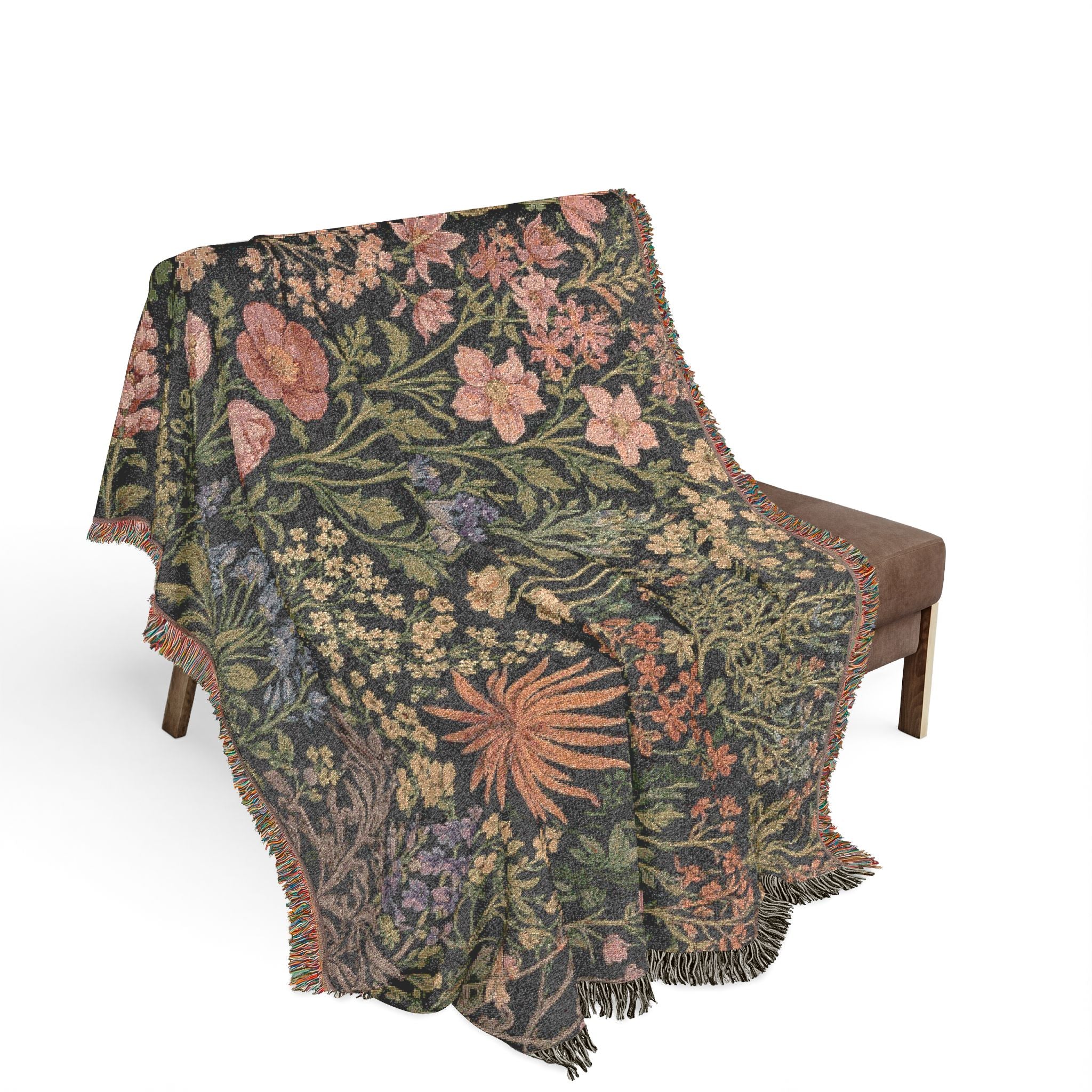 Vintage Floral Tapestry Woven Blanket | Botanical Garden Throw