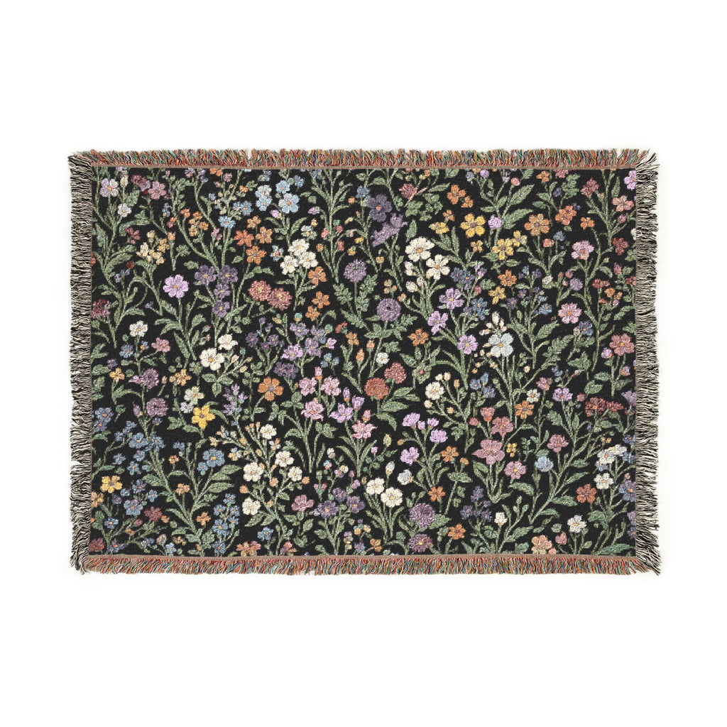 Tiny Floral Mosaic Woven Blanket | Meadow Flowers Throw