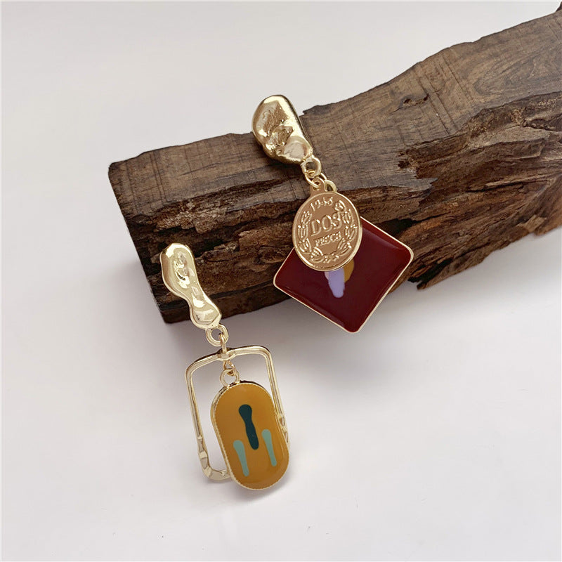 925 Silver Korean Minimalist Geometric Asymmetrical Earrings
