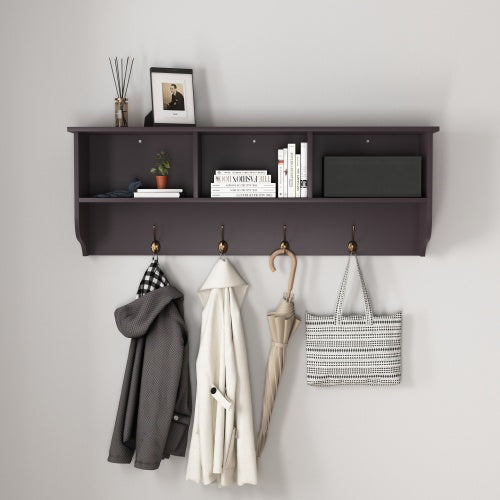 Entryway Coat Rack with Dual Hooks and Storage Shelf