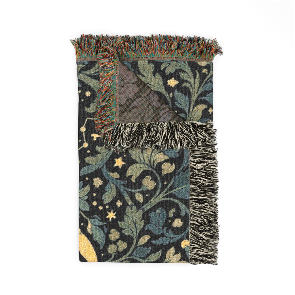Crescent Moon Floral Woven Blanket | Starry Night Tapestry Throw