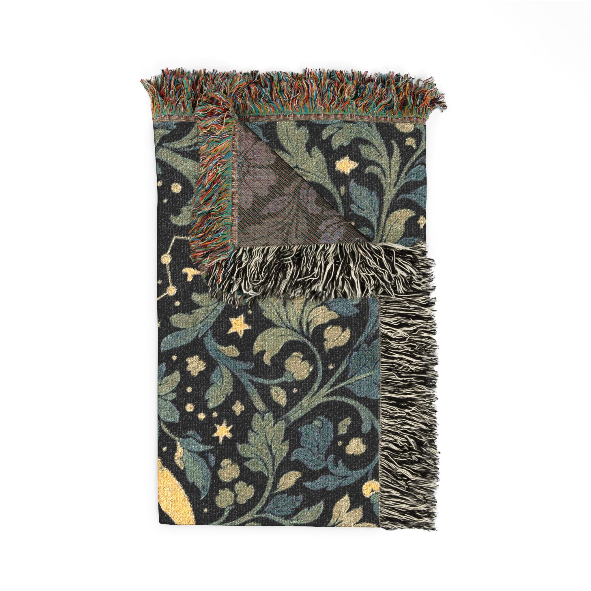 Crescent Moon Floral Woven Blanket | Starry Night Tapestry Throw