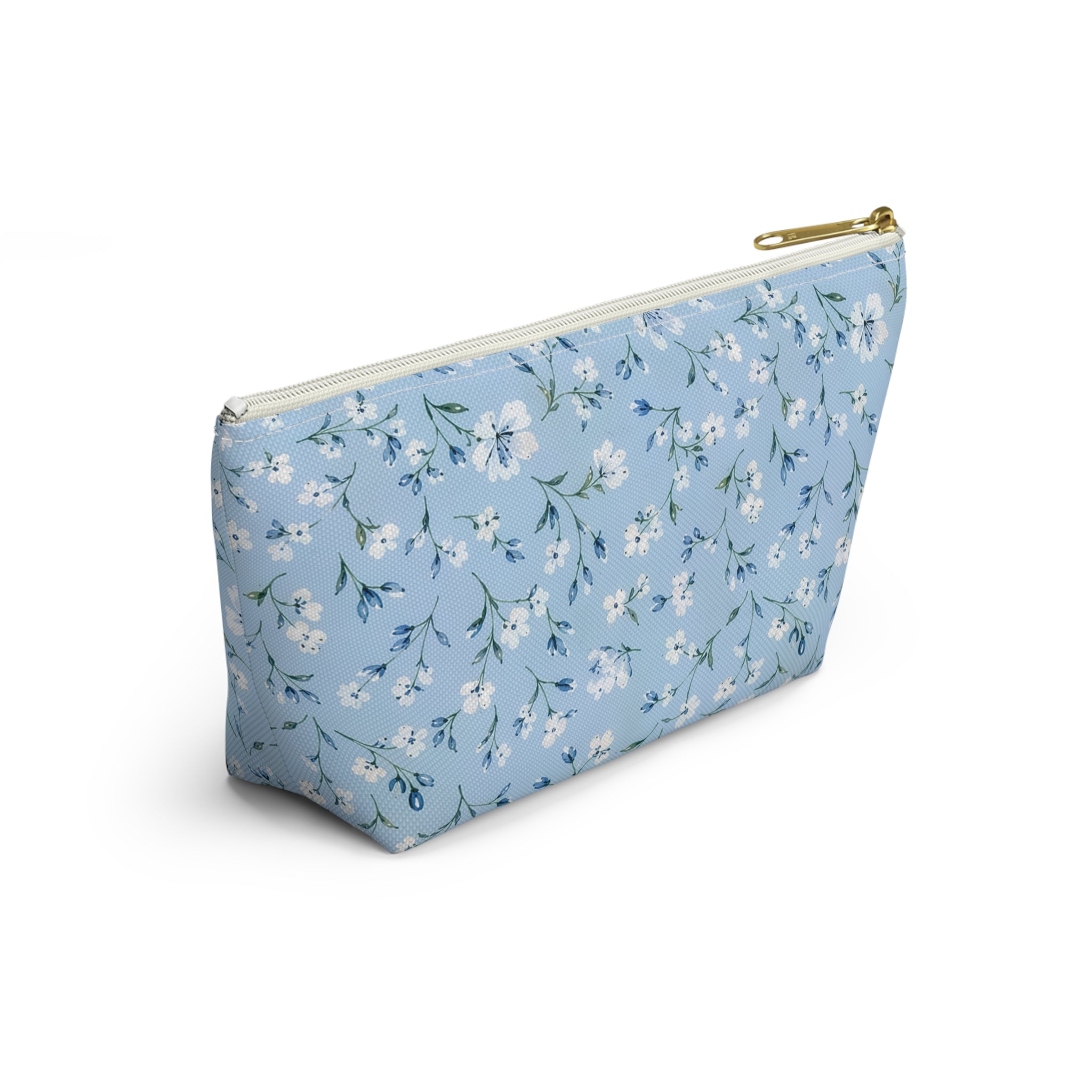 Light Blue Floral Pattern Accessory Pouch