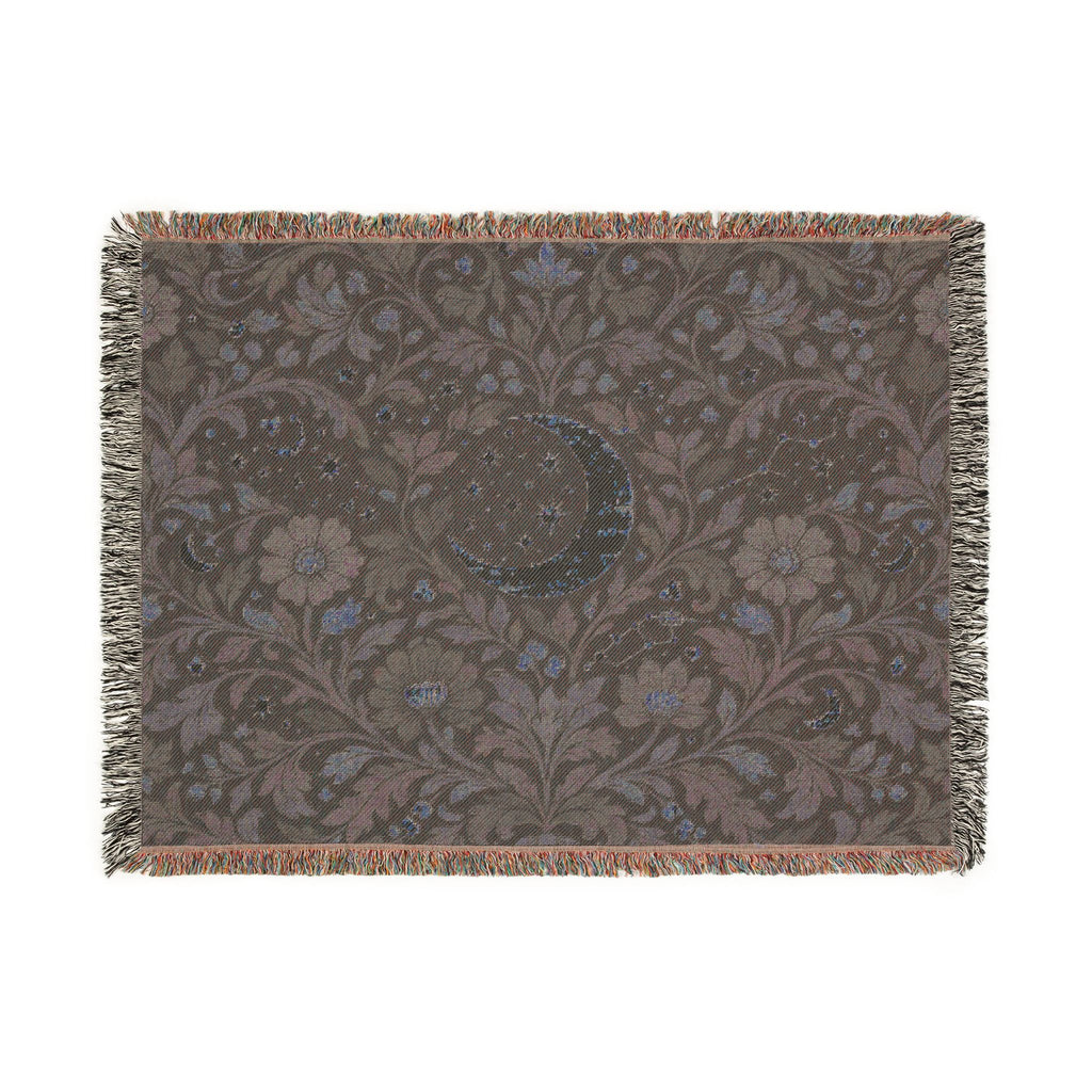 Crescent Moon Floral Woven Blanket | Starry Night Tapestry Throw