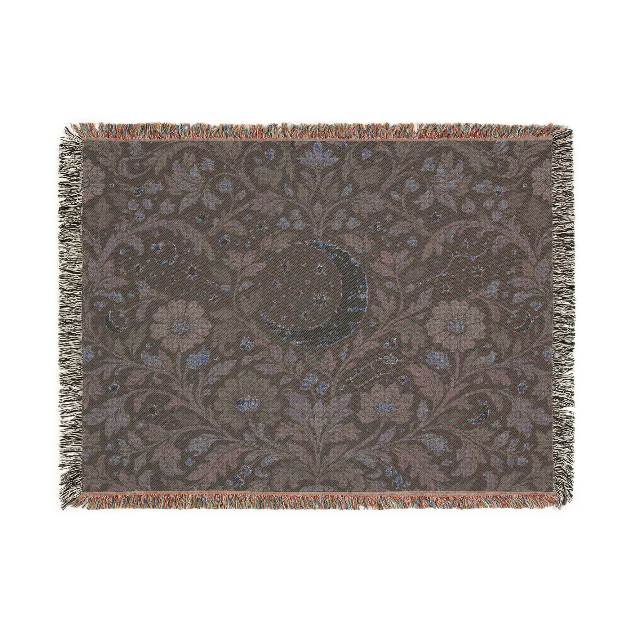Crescent Moon Floral Woven Blanket | Starry Night Tapestry Throw