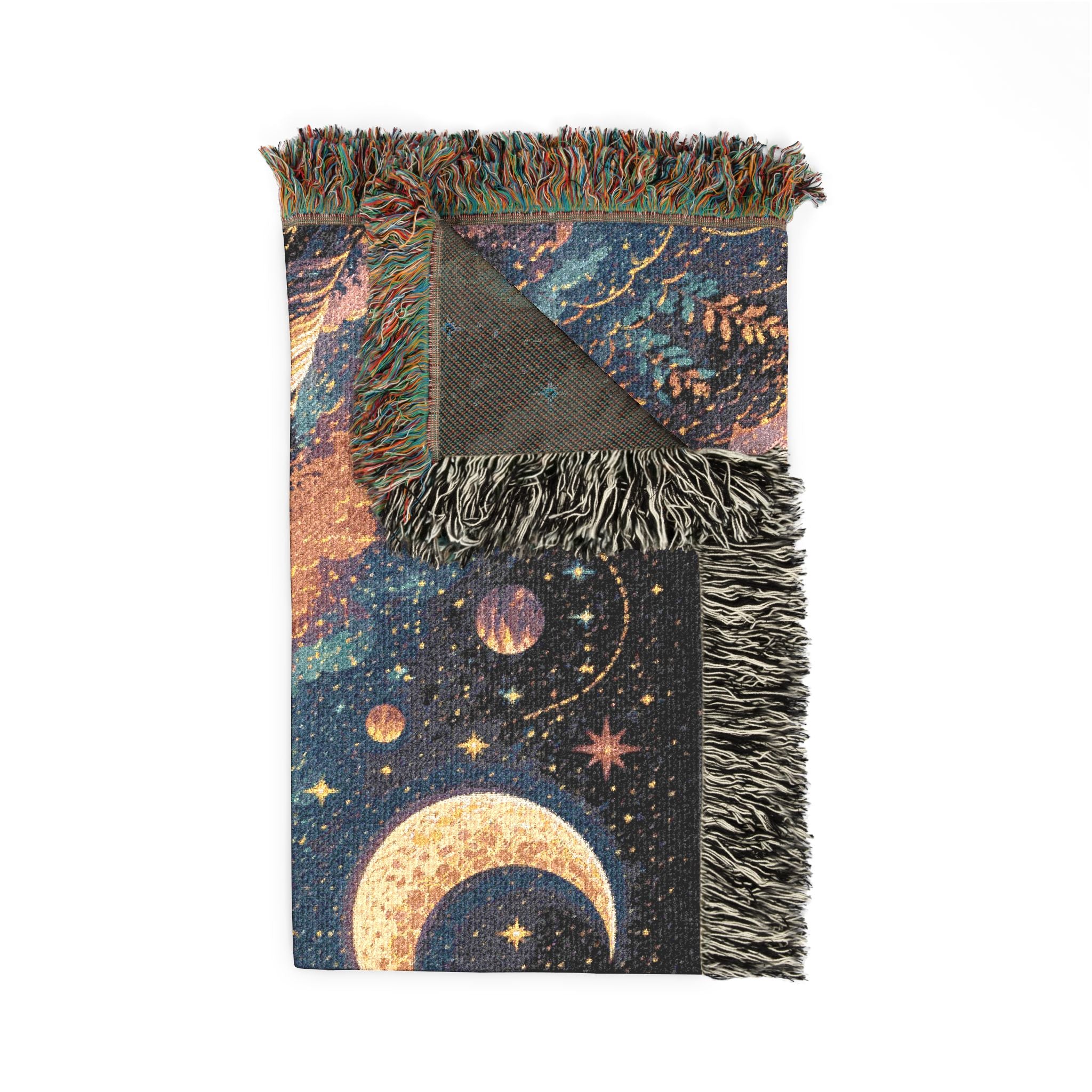 Celestial Moon Waterfall Woven Blanket | Night Sky Tapestry Throw
