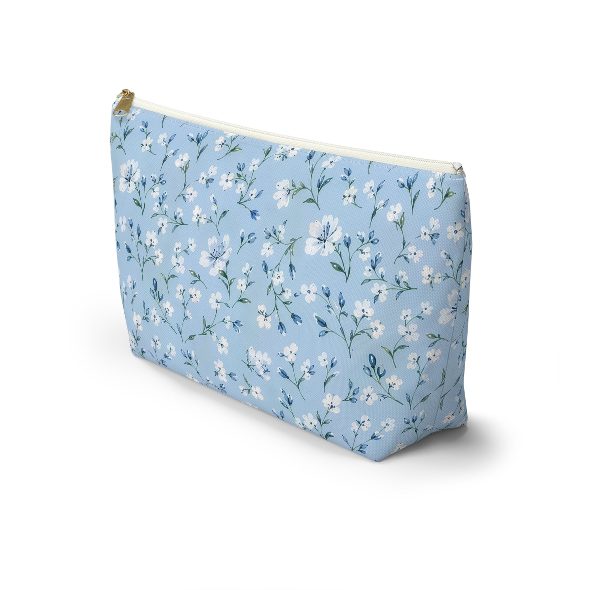 Light Blue Floral Pattern Accessory Pouch